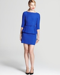 A peplum skirt lends lady-like charm to this beautifully-structured Nanette Lepore lace dress you'll reach for across a variety of occasions. A peplum skirt lends lady-like charm to this beautifully-structured Nanette Lepore lace dress you'll reach for across a variety of occasions.