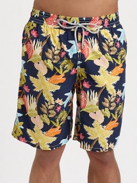 You'll be prepared for fun in the sun, sea and beyond in these tropical print trunks, set in quick-drying nylon with rear eyelets to avoid ballooning effect.Elastic drawstring waistSide slash, back flap pocketInseam, about 9Polyamide nylonMachine washImported