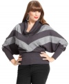 Look stunning in stripes this season with Baby Phat's long sleeve plus size sweater, finished by a cowl neckline.