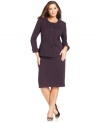 Evan Picone's plus size skirt suit looks sleek with a collarless neckline and decorative buttons. A great option for the office and beyond.