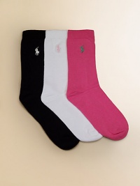 Comfortable flat-knit stretch cotton, accented with signature polo embroidery.Signature embroideryThree pairs72% cotton/25% polyester/3% spandex Machine washImported Comfortable flat-knit stretch cotton, accented with signature polo embroidery.Signature embroideryThree pairs72% cotton/25% polyester/3% spandex Machine washImported