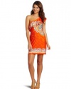 Wrapper One-Shoulder Ity-Border Placement-Print Dress