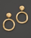 Organically shaped, beautifully textured drop hoops in 18K yellow gold from the Marco Bicego Jaipur collection.