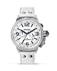 Black numerals stand out on this stylish all-white watch from TW Steel. Black numerals stand out on this stylish all-white watch from TW Steel.