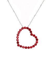 Sterling Silver Red Swarovski Crystal Open Heart Pendant Necklace , Be Mine Tag, 18 Sterling Silver Red Swarovski Crystal Open Heart Pendant Necklace , Be Mine Tag, 18