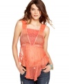 In a sheer crinkled fabric, this Free People embroidered tank adds frilly flounce to your spring look!
