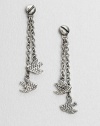 Delicately feathered birds dangle delightfully from graceful chains with screw-head detail.Oxidized rhodium and palladium platingLength, about 2Post backImported