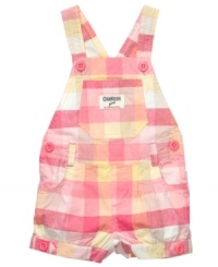 Pretty in plaid. She'll be a down-home cutie in laid-back shortalls from Osh Kosh. Pretty in plaid. She'll be a down-home cutie in laid-back shortalls from Osh Kosh.