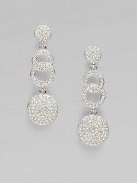 A graduated piece featuring circles and links accented with brilliant pavé crystals. CrystalsRhodium-plated brassDrop, about ¾ Post backImported 
