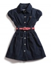 GUESS Kids Girls Shirtwaist Dress with Smocking, DARK STONEWASH (14)