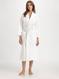 The perfect go-to after a shower or before bed in soft, remarkably silky cotton velour. Shawl collarBelted waistPatch pocketsCottonMachine washImported The perfect go-to after a shower or before bed in soft, remarkably silky cotton velour. Shawl collarBelted waistPatch pocketsCottonMachine washImported
