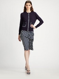 Finespun cotton with a touch of cashmere, knit in a classic silhouette accented by contrast trim.Rib-knit crewneck, cuffs and hemConcealed button front with contrast trimLong sleevesPatch pockets with contrast trimAbout 20½ from shoulder to hem90% cotton/10% cashmereDry cleanMade in Italy of imported fabricModel shown is 5'9 (175cm) wearing US size Small. Finespun cotton with a touch of cashmere, knit in a classic silhouette accented by contrast trim.Rib-knit crewneck, cuffs and hemConcealed button front with contrast trimLong sleevesPatch pockets with contrast trimAbout 20½ from shoulder to hem90% cotton/10% cashmereDry cleanMade in Italy of imported fabricModel shown is 5'9 (175cm) wearing US size Small.