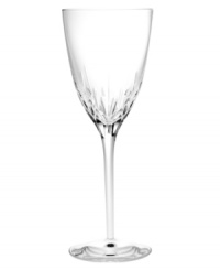Coupling a modern silhouette and designer's touch, the Fete wine glass from Monique Lhuillier promises a brilliant toast at every occasion. Vertical cuts extend from stem to bowl in glistening lead crystal. Coupling a modern silhouette and designer's touch, the Fete wine glass from Monique Lhuillier promises a brilliant toast at every occasion. Vertical cuts extend from stem to bowl in glistening lead crystal.