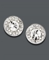 Take your look into another orbit with these spectacular studs. Circular earrings by Charter club feature a round-cut crystal center surrounded by a halo of crystal accents. Crafted in silver tone mixed metal.