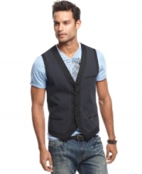 Stay on-point with on-trend style with this pinstripe vest from INC International Concepts. Stay on-point with on-trend style with this pinstripe vest from INC International Concepts.