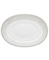 To entertain with grace and style look no further than this Bellina sauce boat stand from Lenox's dinnerware and dishes collection. Elegant bone china with a delicate floral design and textured white beads is finished with platinum trim. Saucer boat stand shown right. To entertain with grace and style look no further than this Bellina sauce boat stand from Lenox's dinnerware and dishes collection. Elegant bone china with a delicate floral design and textured white beads is finished with platinum trim. Saucer boat stand shown right.