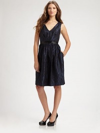 Luxe textural jaquard, dressed up with soft pleats and a shimmering beaded waistband.V necklineSleevelessPleated bodiceBeaded waistbandGathered skirtV back with concealed zipFully linedAbout 24 from natural waist93% polyester/7% nylonDry cleanImported of Italian fabricModel shown is 5'10 (177cm) wearing US size 4. Luxe textural jaquard, dressed up with soft pleats and a shimmering beaded waistband.V necklineSleevelessPleated bodiceBeaded waistbandGathered skirtV back with concealed zipFully linedAbout 24 from natural waist93% polyester/7% nylonDry cleanImported of Italian fabricModel shown is 5'10 (177cm) wearing US size 4.