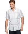 The subtle palette on this short-sleeve plaid shirt from Alfani is a casual yet modern classic.