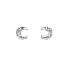 .925 Sterling Silver Rhodium Plated Moon CZ Stud Earrings with Screw-back for Children & Women