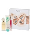 The Butterfly Gift Set from Hanae Mori features 1.7 ounces of Hanae Mori Butterfly Eau de Toilette from Paris and 5 ounces of fragrant and moisturizing Butterfly Body Lotion for skin's kindest care. The most thoughtful touch of all: a take-anywhere rollerball so she'll never be without her beloved Butterfly perfume, whether at home or traveling.