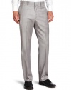 Perry Ellis Men's Portfolio Solid Herringbone Flat Front Dress Pant, Charcoal, 30x30