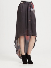 Inspired by a fiery vapor, this printed skirt completes the look with a buttery leather waistband and contemporary hi-lo hem. Leather waistbandBack snap closureAbout 46 from natural waist at longest pointPolyesterDry cleanImportedModel shown is 5'10 (177cm) wearing US size 4. Inspired by a fiery vapor, this printed skirt completes the look with a buttery leather waistband and contemporary hi-lo hem. Leather waistbandBack snap closureAbout 46 from natural waist at longest pointPolyesterDry cleanImportedModel shown is 5'10 (177cm) wearing US size 4.