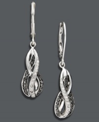 In great shape. Wrapped in Love's™ elegant drop earrings showcase an alluring abstract figure eight silhouette. Crafted in sterling silver, they sparkle with a chic combination of black (1/6 ct. t.w.) and white diamonds (1/10 ct. t.w.)--making them a stylish and versatile addition to your wardrobe. Approximate drop: 1/2 inch. In great shape. Wrapped in Love's™ elegant drop earrings showcase an alluring abstract figure eight silhouette. Crafted in sterling silver, they sparkle with a chic combination of black (1/6 ct. t.w.) and white diamonds (1/10 ct. t.w.)--making them a stylish and versatile addition to your wardrobe. Approximate drop: 1/2 inch.