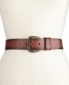 Pair this vintage-inspired Fossil leather belt with your flare jeans for retro appeal. The antiqued buckle is topped with rhinestone embellishments for a touch of shine.