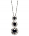 Punctuate your style with a poignant pendant. Round-cut black (1/2 ct. t.w.) and white diamonds (1/4 ct. t.w.) adorn this lovely three-stone drop necklace. Set in 14k white gold with a matching rope chain. Approximate length: 18 inches. Approximate drop: 1/2 inch.