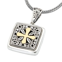 925 Silver Square Celtic Cross Pendant with 18k Gold Accents 925 Silver Square Celtic Cross Pendant with 18k Gold Accents