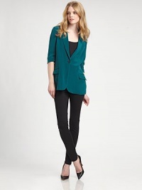 Sumptuous silk lends must-have appeal to this stylish blazer with Princess seams for an impeccable fit. Notched collarElbow-length sleevesFlap pocketsPrincess seams on backAbout 28 from shoulder to hemSilkDry cleanImported Model shown is 5'10 (177cm) wearing US size 4. Sumptuous silk lends must-have appeal to this stylish blazer with Princess seams for an impeccable fit. Notched collarElbow-length sleevesFlap pocketsPrincess seams on backAbout 28 from shoulder to hemSilkDry cleanImported Model shown is 5'10 (177cm) wearing US size 4.