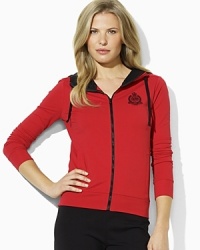 Crafted for ultimate comfort and easy movement in soft stretch cotton interlock, our sporty full-zip hoodie features signature embroidery for an iconic heritage touch. Crafted for ultimate comfort and easy movement in soft stretch cotton interlock, our sporty full-zip hoodie features signature embroidery for an iconic heritage touch.