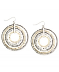 Round and resplendent. Nine West's orbital earrings are crafted from silver-tone, gold-tone and hematite-tone mixed metal to dazzling effect with glass crystal stones adding luster. With lever-back closure. Approximate drop: 2 inches. Approximate diameter: 1-7/8 inches. Round and resplendent. Nine West's orbital earrings are crafted from silver-tone, gold-tone and hematite-tone mixed metal to dazzling effect with glass crystal stones adding luster. With lever-back closure. Approximate drop: 2 inches. Approximate diameter: 1-7/8 inches.