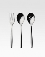 Handsome and elegant, this set of serving pieces make a dashing companion to almost any dinnerware. Set includes a serving spoon, slotted serving spoon and serving fork. 3 total pieces 18/10 stainless steel Machine wash Imported 