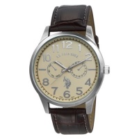 U.S. Polo Assn. Men's USC50013 Chrono-Style Beige Dial Leather Strap Watch U.S. Polo Assn. Men's USC50013 Chrono-Style Beige Dial Leather Strap Watch