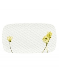 Artsy florals and funky dot designs collide on the eclectic and dreamy Watercolors Citrus rectangular platter from Lenox Simply Fine. A sleek silhouette and sophisticated palette of gray, white and olive create a fresh, modern look for casual meals. (Clearance)