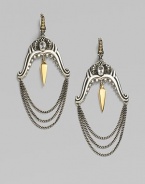 From the Jewels Verne Collection. Polished and oxidized sterling silver with a goldplated spike drop.Crystal Sterling silver Yellow goldplated Length, about 2½ 14K gold post with omega clip Imported 