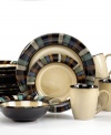 A worthy dining companion any day of the week, the Salerno dinnerware set from Pfaltzgraff combines stripes of color and two-tone mugs in easy-care stoneware.