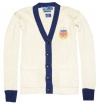 Polo Ralph Lauren Men USA Olympic Team 2012 Logo V-Neck Sweater Cardigan (S, Beige/navy)
