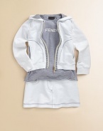 A comfy, cozy and totally chic way to stay toasty this seasonr.Attached hoodLong sleevesZip front closure with logo trimFront slash pocketsRib-knit banded cuff and hem94% cotton/6% elasticMachine washImported