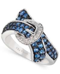 Buckle up for an elegant ride. Le Vian's bypass buckle ring dazzles with round ceylon sapphires (1 ct. t.w.) and diamond accents. Ring set in 14k white gold. Size 7.