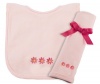 Princess Linens Cotton Knit Bib and Burp Pad Set with Daisy Motif, Pink