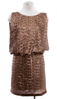 Laundry Rose Gold Sequin Open Back Blouson Cocktail Dress 10 Laundry Rose Gold Sequin Open Back Blouson Cocktail Dress 10