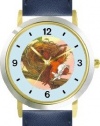 The Little Bird - from Mother Goose by Artist: Sylvia Long - WATCHBUDDY® DELUXE TWO-TONE THEME WATCH - Arabic Numbers - Blue Leather Strap-Size-Children's Size-Small ( Boy's Size & Girl's Size )