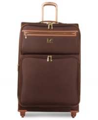 Jet set-with this simplistically stylish bag, you're on your way to your dream destination at just a moment's notice. Sophisticated accenting coupled with an expandable design, 360º spinner mobility and a fully-lined & fully-thought-out interior, with shoe pockets, adjustable valet straps & so much more, make it official-you'll arrive in a fashionable state. 10-year warranty. Jet set-with this simplistically stylish bag, you're on your way to your dream destination at just a moment's notice. Sophisticated accenting coupled with an expandable design, 360º spinner mobility and a fully-lined & fully-thought-out interior, with shoe pockets, adjustable valet straps & so much more, make it official-you'll arrive in a fashionable state. 10-year warranty.