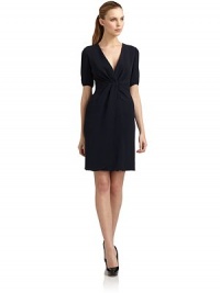 THE LOOKDeep V necklineRadiating pleats on the frontSeamed waistShort sleeves with button-and-loop cuffsBack zipper with hook-and-eye closureTHE FITAbout 39 from shoulder to hemTHE MATERIALSilkSilk liningCARE & ORIGINDry cleanMade in ItalyModel shown is 5'10½ (179cm) wearing US size 4. THE LOOKDeep V necklineRadiating pleats on the frontSeamed waistShort sleeves with button-and-loop cuffsBack zipper with hook-and-eye closureTHE FITAbout 39 from shoulder to hemTHE MATERIALSilkSilk liningCARE & ORIGINDry cleanMade in ItalyModel shown is 5'10½ (179cm) wearing US size 4.