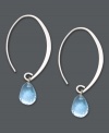 Let delicate blue hues frame your face. These subtly sweeping hoop earrings feature briolette drops of blue topaz (4 ct. t.w.) for a light splash of color. Set in 14k white gold. Approximate drop: 1-1/2 inches.