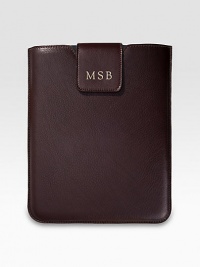 This sleek, stylish leather case has a snap tab and chamois-cloth lining to secure and protect your first- or second-generation iPad.Hand-crafted leatherAccommodates all iPad models8½W X 10HMade in USAFOR PERSONALIZATION Select a quantity, then scroll down and click on PERSONALIZE & ADD TO BAG to choose and preview your personalization options. Please allow 1 week for delivery. This sleek, stylish leather case has a snap tab and chamois-cloth lining to secure and protect your first- or second-generation iPad.Hand-crafted leatherAccommodates all iPad models8½W X 10HMade in USAFOR PERSONALIZATION Select a quantity, then scroll down and click on PERSONALIZE & ADD TO BAG to choose and preview your personalization options. Please allow 1 week for delivery.