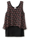 From Kiddo, a chic layered look built around a floral chiffon cropped top and solid black under shirt.