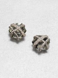 From the Cable Wrap Collection. An pretty, hexagon-shaped prasiolite stone wrapped in sterling silver cables and dazzling diamonds. PrasioliteDiamonds, .07 tcwSterling silverSize, about .39Post backImported 